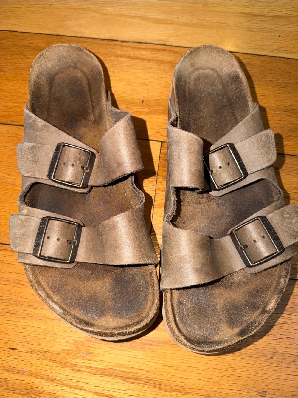 Birkenstock Brown Leather Double-Buckle Slide Sandals